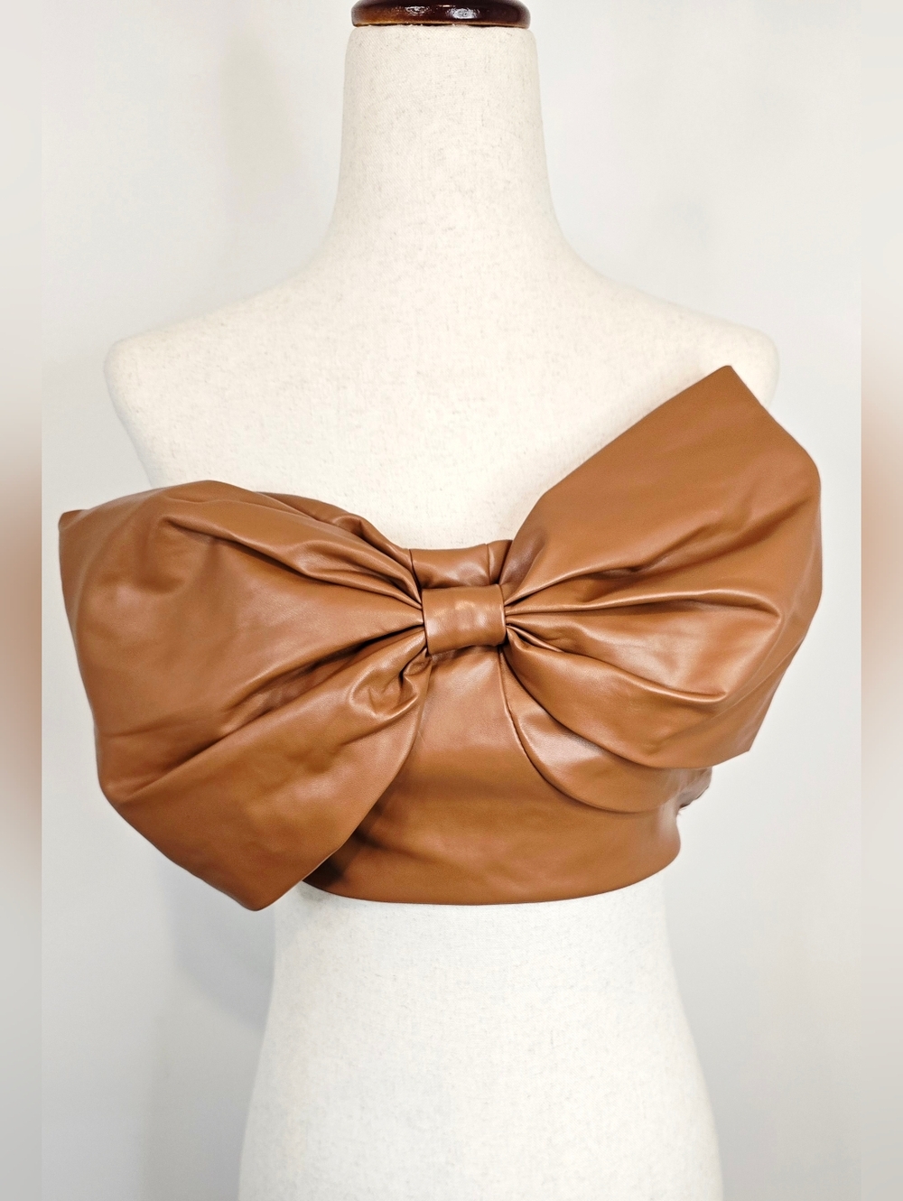 Faux Leather Big Bow Crop Top Festival Western Chic Concert Caramel Cute Girly
